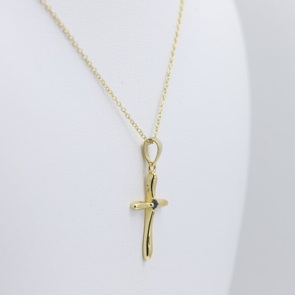 Silver Cross Natural Blue Sapphire Cross Pendant plated with 14k gold - Picture 5 of 7